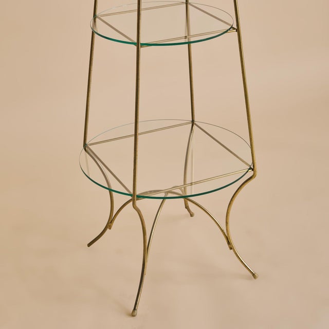 Metal Vintage French Four-Tier Brass + Glass Étagère For Sale - Image 7 of 9
