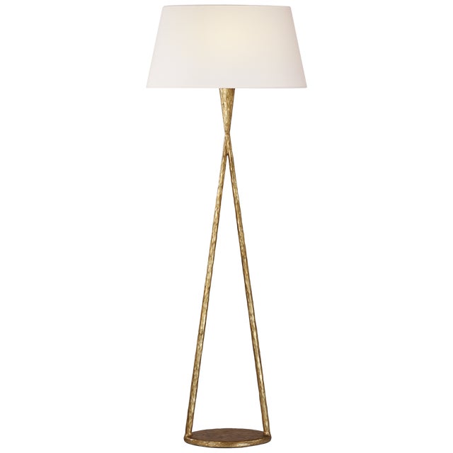 Transitional Ian K. Fowler by Visual Comfort Signature Cesta 60" Sculpted Floor Lamp in Gilded Iron with Linen Shade For Sale - Image 3 of 3