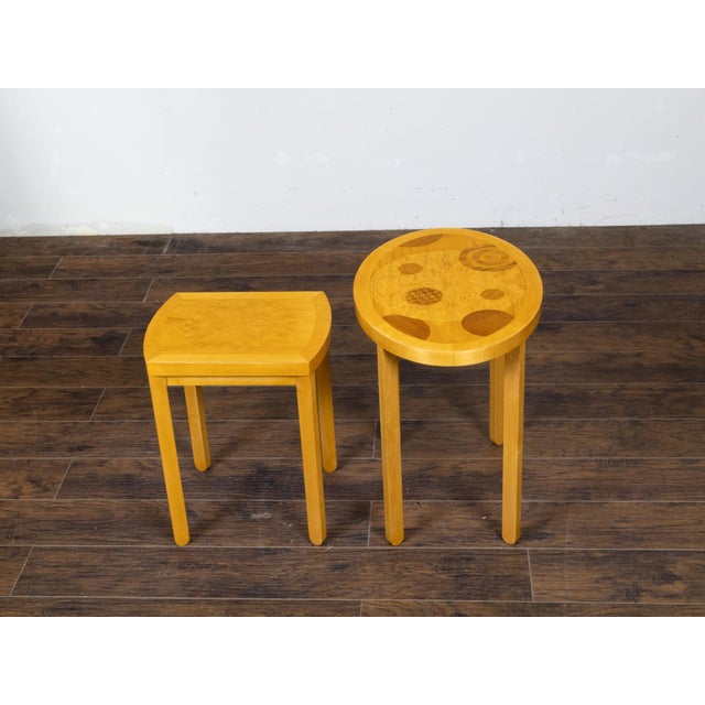 Mid 20th Century Baker Furniture Art Deco Style Nesting Tables with Whimsical Geometric Motifs For Sale - Image 10 of 12