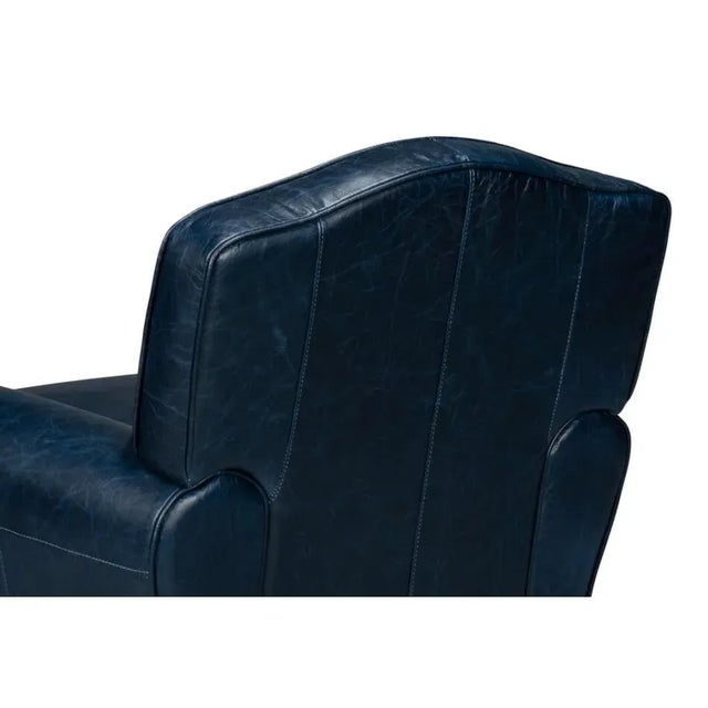 Blue Leather Club Chair For Sale In Raleigh - Image 6 of 10