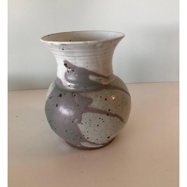 Vintage Round Mid-Century Modern Glazed Ceramic Decorative Vase For Sale - Image 4 of 8