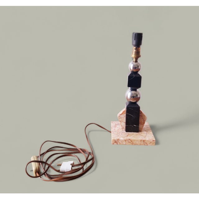 1930s Vintage Table Lamp in Metal and Marble by Jacques Adnet, 1930s For Sale - Image 5 of 17