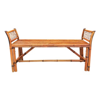 Vintage 54” Split Bamboo Hall Bench With Woven Cane Ends For Sale