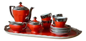 Red and Silver Coffee Service, 1930s, Set of 14