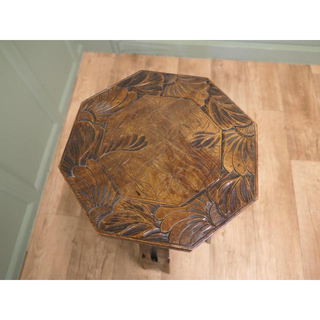 Antique Arts and Crafts Carved Elm Octagonal Plant Stand from Liberty & Co, 1880 For Sale - Image 6 of 7
