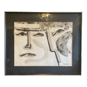 Mid 20th Century Gilbert Valentin Original Modernist Abstract Portrait Painting, Framed
