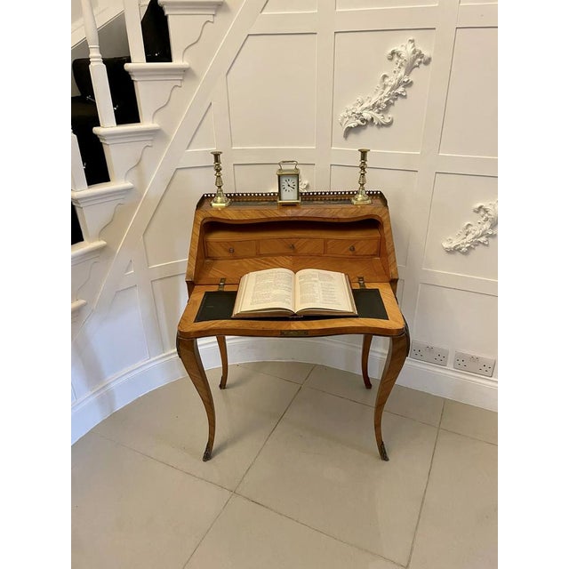 Antique French Victorian Satinwood Freestanding Marquetry Inlaid Bureau 1880 For Sale - Image 4 of 16