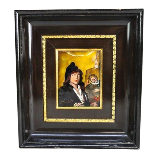1940s French Enameled Copper Recreation of Frans Hals Painting the Itinerant Painter For Sale