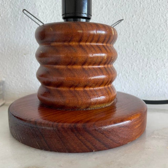Mid-Century Portuguese Wood and Frosted Glass Table Lamps, 1960s, Set of 2 For Sale - Image 9 of 12