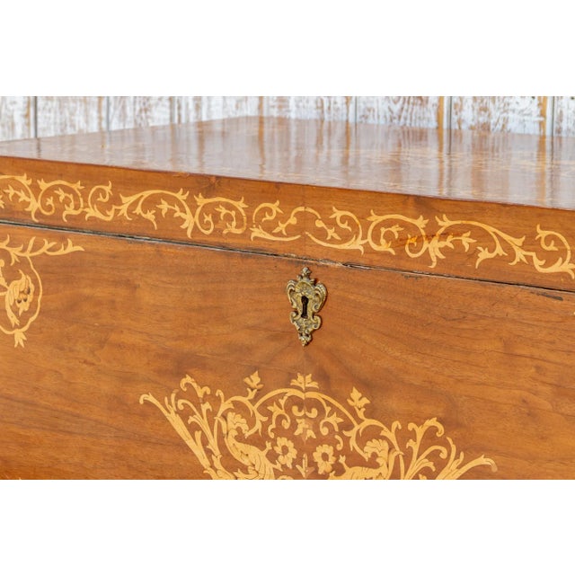 1950s Large Walnut Marquetry Inlay Chest For Sale - Image 9 of 12