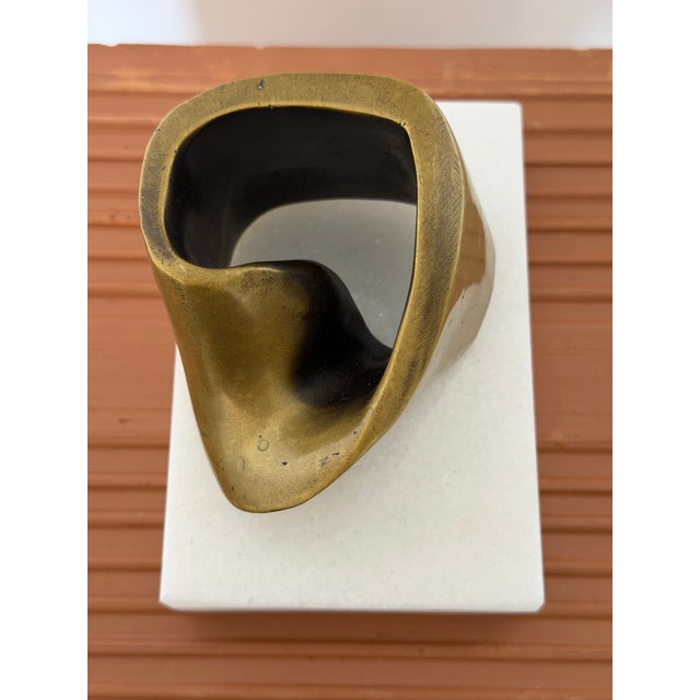 Bronze Brazilian Mid-Century Modern Abstract Bronze Sculpture on White Stone Base, 1990s For Sale - Image 8 of 11