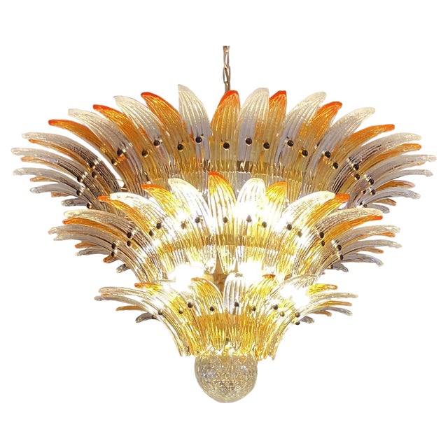 Palmette Ceiling Light with 104 Clear and Amber Glasses, 1980s For Sale