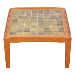 1960s Danish Modern Teak & Tile Top Coffee Side Table For Sale