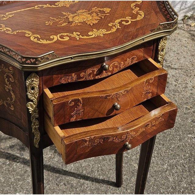 Marquetry Nightstand in Wood and Brass For Sale - Image 14 of 18
