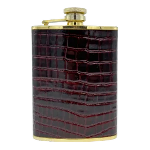 Vintage Brown Faux Crocodile Travel Hip Flask Whiskey Beverage Cocktail Drink