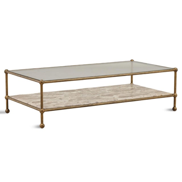 Contemporary Caspian Marble & Brass Tiered Coffee Table For Sale - Image 3 of 5