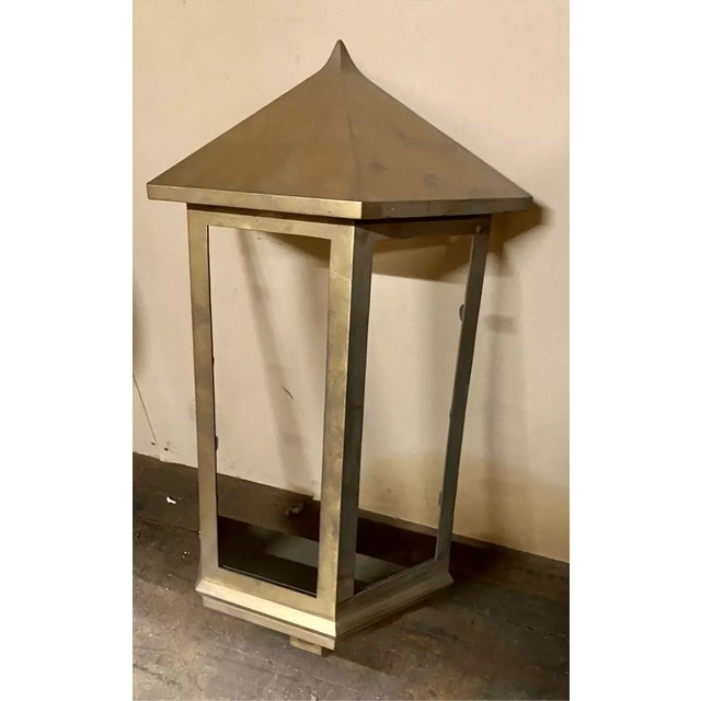 Vintage Handmade Outdoor Lantern in Light Brass and Copper For Sale - Image 9 of 9