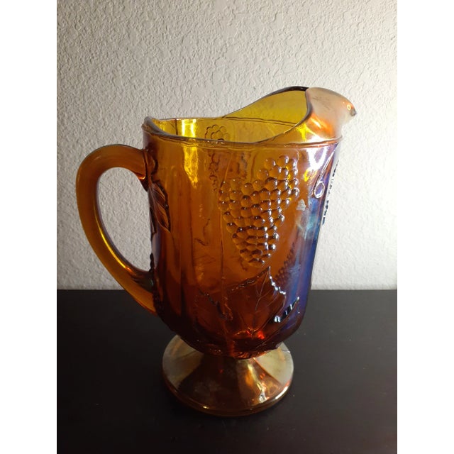 1950s 1970 Indiana Glass Marigold Carnival Glass Grape Pattern Large Pitcher For Sale - Image 5 of 8