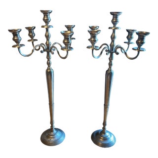 Pair of Oversized Vintage Silver Candelabras For Sale