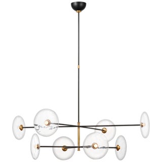 Ian K. Fowler for Visual Comfort Signature Calvino X-Large Radial Chandelier in Aged Iron & Hand-Rubbed Antique Brass with Clear Glass For Sale