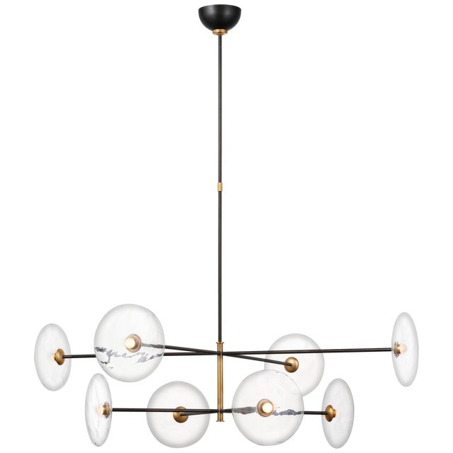 Ian K. Fowler for Visual Comfort Signature Calvino X-Large Radial Chandelier in Aged Iron & Hand-Rubbed Antique Brass with Clear Glass For Sale