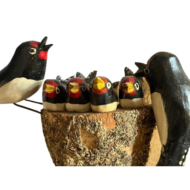 Wood Carved Swallows With Nest and Babies For Sale - Image 4 of 5
