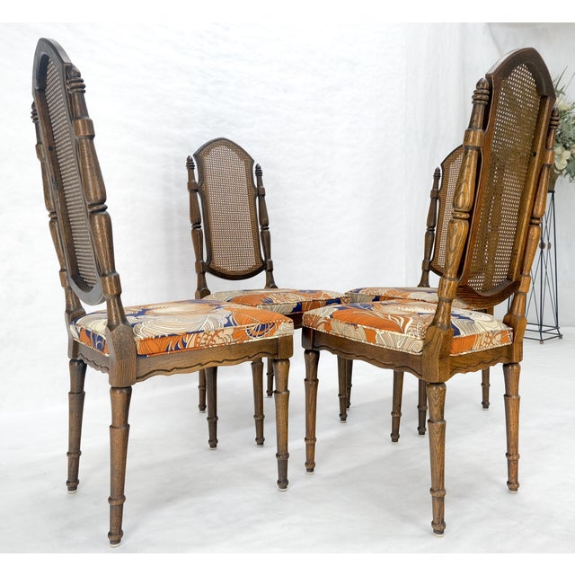 Set of 4 Bright floral Upholstery Cane Backs Turned Oak Legs Dining Chairs MINT! For Sale - Image 13 of 15