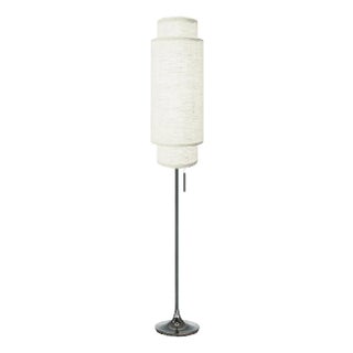 Nova of California Mid Century Lollipop Floor Lamp, 1960s - Black Nickel, White Linen Double Shade, on/Off Pull Chain For Sale