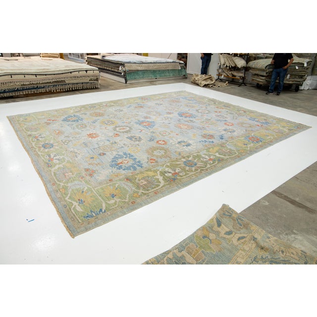 Modern Apadana's Designed Sultanabad Modern Wool Rug Handmade in Blue and Green For Sale - Image 3 of 10