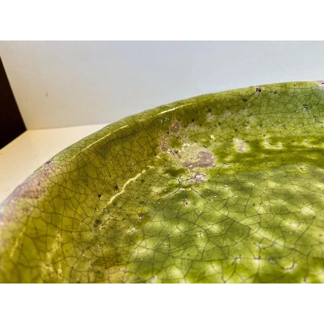 Large Green Stoneware Centerpiece in Raku Crackle Glaze For Sale - Image 5 of 14