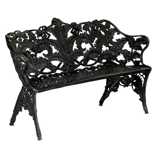 Mid-Century Modern Vintage Cast Iron Garden Bench W/Fern Motif For Sale - Image 3 of 9
