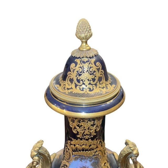 Monumental 19th Century Sèvres Porcelain Lidded Urn With Gilt Bronze Mounts For Sale - Image 9 of 11