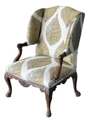 Antique Carved Mahogany Library Chair, Recently Reupholstered
