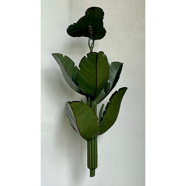 Vintage Green Banana Leaf Six Arm Chandelier For Sale - Image 10 of 12