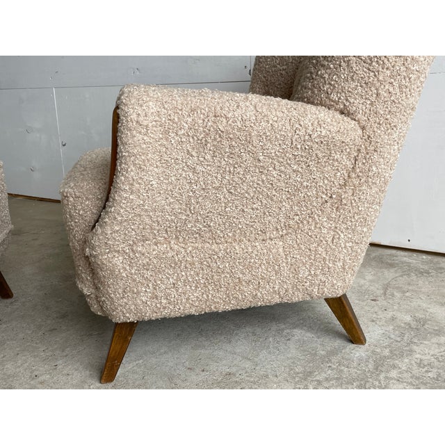 Modern Scandinavian Lounge Chairs in Bouclé and Beech, 1940s, Set of 2 For Sale - Image 9 of 10