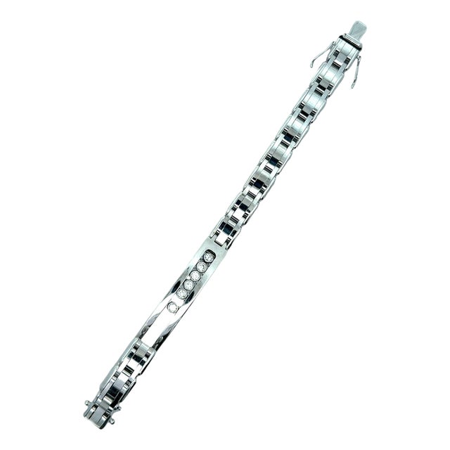 14k White Gold Diamond Slide-Bezel Link Italian Men's Bracelet For Sale