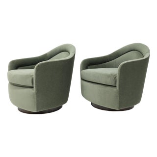 Milo Baughman Style Teardrop Lounge Chairs in Vendome Mohair For Sale