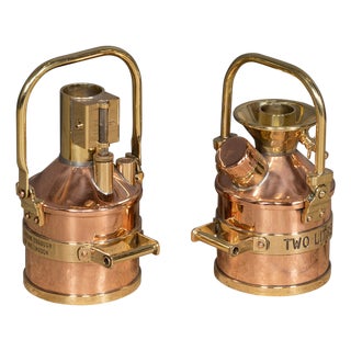 Vintage English Polished Checkpump Petrol Canisters, 1970s, Set of 2 For Sale