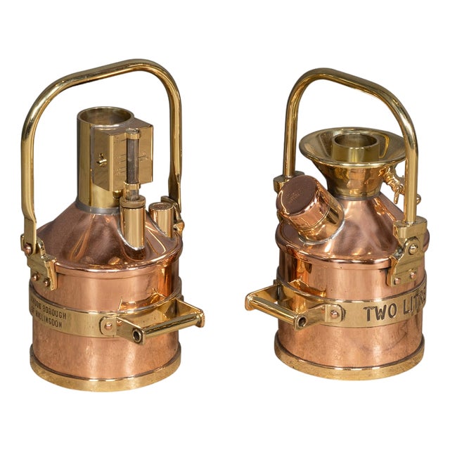Vintage English Polished Checkpump Petrol Canisters, 1970s, Set of 2 For Sale