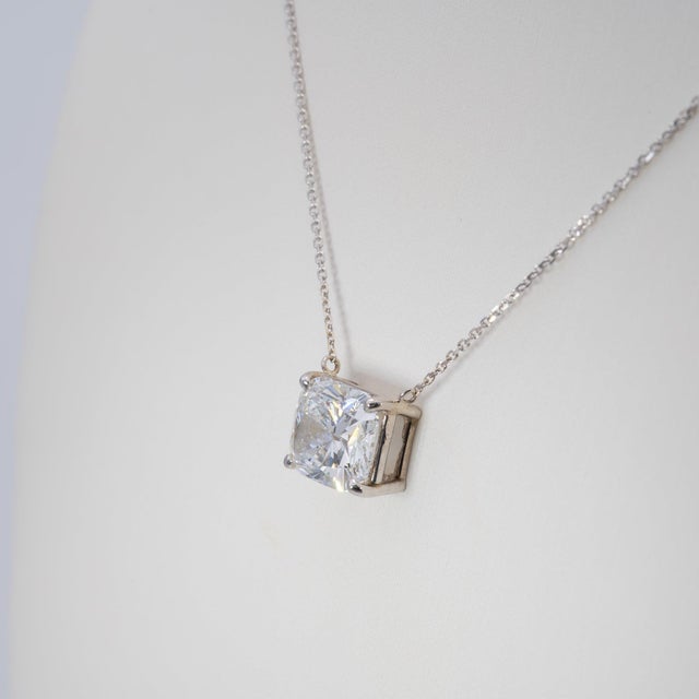 4Ct Lab Grown Diamond Solitaire Necklace With Chain in Solid 14k Gold, 11x9mm For Sale In Columbus - Image 6 of 9