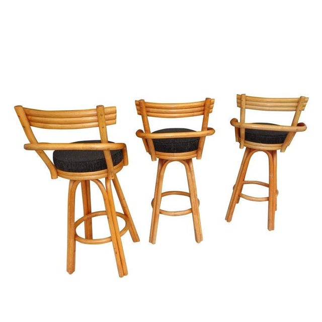 Set of Three Mid Century Paul Frankl Bamboo Bar Stools For Sale In Houston - Image 6 of 10