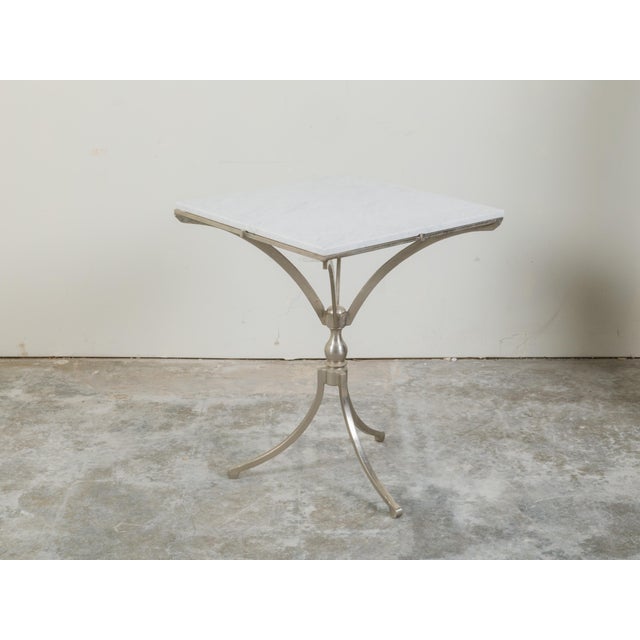 White Italian Midcentury Steel Table with White Marble Top and Tripod Base For Sale - Image 8 of 11