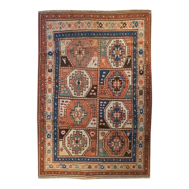 19th Century Caucasian Geometric Medallion Moghan Rug For Sale