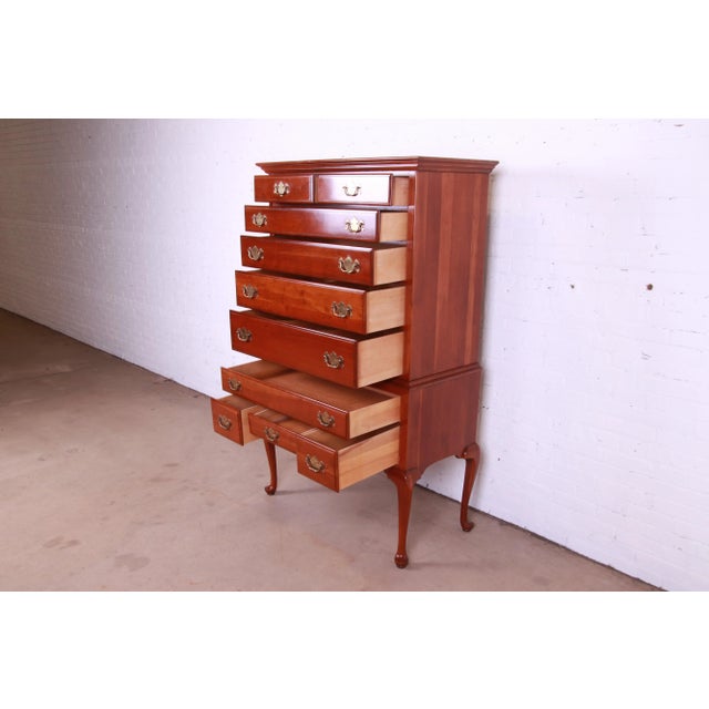 Ethan Allen Early American Queen Anne Solid Cherry Wood Highboy Dresser For Sale In South Bend - Image 6 of 13