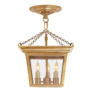 Chapman & Myers for Visual Comfort Signature Cornice Semi-Flush Lantern in Hand-Rubbed Antique Brass For Sale