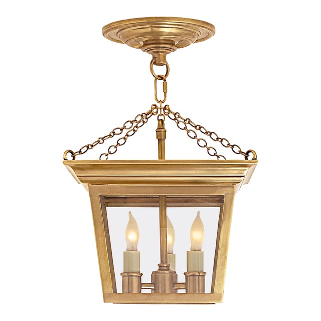 Chapman & Myers for Visual Comfort Signature Cornice Semi-Flush Lantern in Hand-Rubbed Antique Brass For Sale
