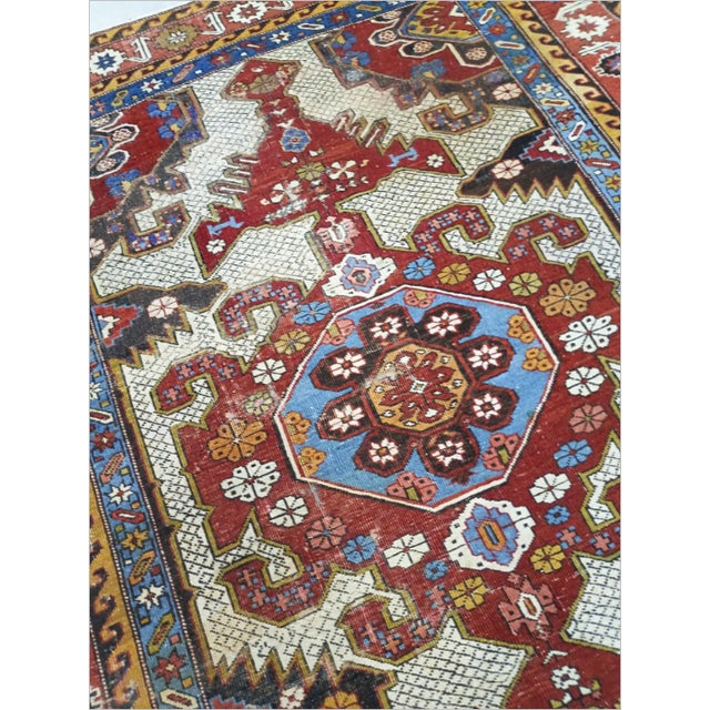 Antique Hand-Knotted Caucasian Rug 3'10"x 7'8" For Sale - Image 4 of 15