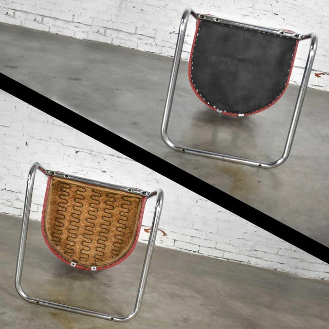 Art Deco Streamline Modern Bauhaus Accent Chair Cantilever Chrome & Red Vinyl Attributed to Kem Weber for Lloyd’s Manufacturing For Sale - Image 10 of 13