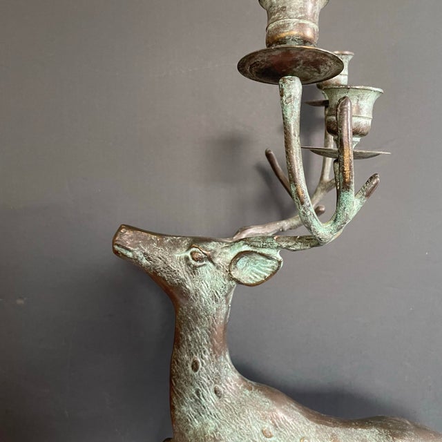 Mid 19th Century Rustic Bronze Buck Deer Candle Holder For Sale - Image 4 of 6