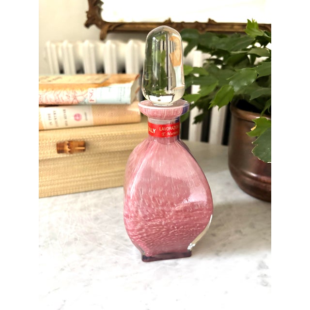 Vintage Italian Murano Glass Pink and Blue Perfume Bottle With Stopper For Sale - Image 6 of 6